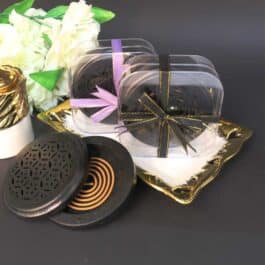 Bakhoor BoSidin – Bakhoor Incense Promotional Gift Set with Round Wooden Incense Burner and Incense Stick Coil Shape Black – A24B