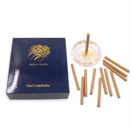 Bakhoor BoSidin- Cambodian Oud incense stick 6mm with crystal burner gift set White/Blue – A69