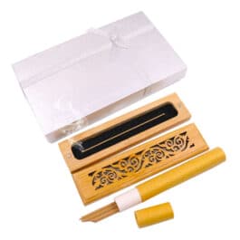 Bakhoor BoSidin – Wooden Incense Burner with Cambodian Oud Incense Sticks 20pcs in a Golden Gift Box with Ribbon – A21-1