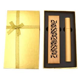 Bakhoor BoSidin – Wooden Incense Burner with Cambodian Oud Incense Sticks 20pcs in a Golden Box with Ribbon – A21