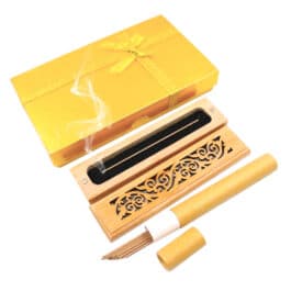 Bakhoor BoSidin – Wooden Incense Burner with Cambodian Oud Incense Sticks 20pcs in a Golden Box with Ribbon – A21