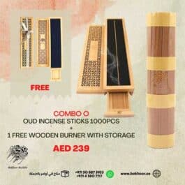 Bakhoor BoSidin – Oud Incense Sticks 1000pcs with Free Unique design Wooden Burner – Combo O