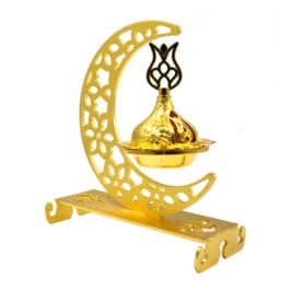 Metal Oud Incense Burner Gold Islamic Moon Design for Ramadan- DT2041