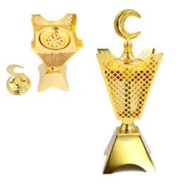 Metal Oud Incense Burner Gold Ramadan Design with Top Moon Cover- T107
