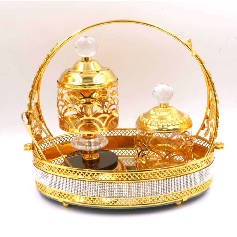 Large Decorative & Elegant Gold Bakhor Bakhoor ( Incense ) Burner
