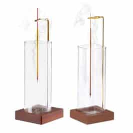 Bakhoor BoSidin Modern Incense Holder with Round/Square Glass Ash Catcher – Wooden Upside Down Incense Stick Holder for Home Fragrance