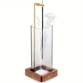 Bakhoor BoSidin Modern Incense Holder with Round/Square Glass Ash Catcher – Wooden Upside Down Incense Stick Holder for Home Fragrance<span> – </span>Square