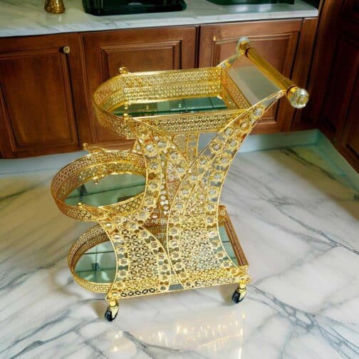 Luxurious Gold Metal Serving Trolley Cart with Multi-Tier Storage for Stylish Home Entertaining and Décor - CC24 - Image 2