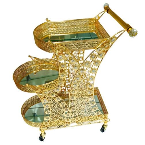 Luxurious Gold Metal Serving Trolley Cart with Multi-Tier Storage for Stylish Home Entertaining and Décor - CC24