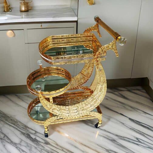 Luxurious Gold Metal Serving Trolley Cart with Multi-Tier Storage for Stylish Home Entertaining and Décor - CC33 - Image 2