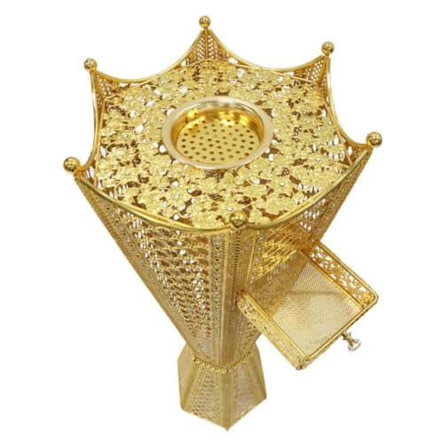 Bakhoor BoSidin - Large Size Bukhoor Incense Burner with Drawer 100 cm tall Durable Arabic Style Oud Holder Charcoal Censer Gold/Silver- 842-1 - Image 2