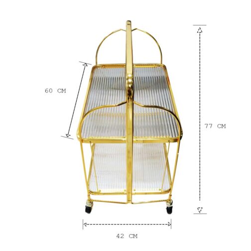 ⁦Classic Gold Metal Serving Trolley Cart with 2-Tier Storage for Stylish Home Entertaining and Décor - WH-20317⁩ - الصورة ⁦3⁩