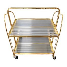 Classic Gold Metal Serving Trolley Cart with 2-Tier Storage for Stylish Home Entertaining and Décor – WH-20317