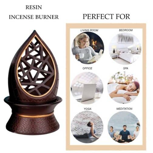 Elegant Tear Drop Design Resin Incense Burner, Bakhoor Oud Holder with Metal Tray Censer for Yoga, Aromatherapy, Bedroom, Home & Office - ZP067 - Image 3