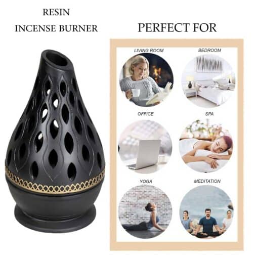 Elegant Arabian Style Resin Incense Burner, Bakhoor Oud Holder with Metal Tray Censer for Yoga, Aromatherapy, Bedroom, Home & Office - ZP069 - Image 3