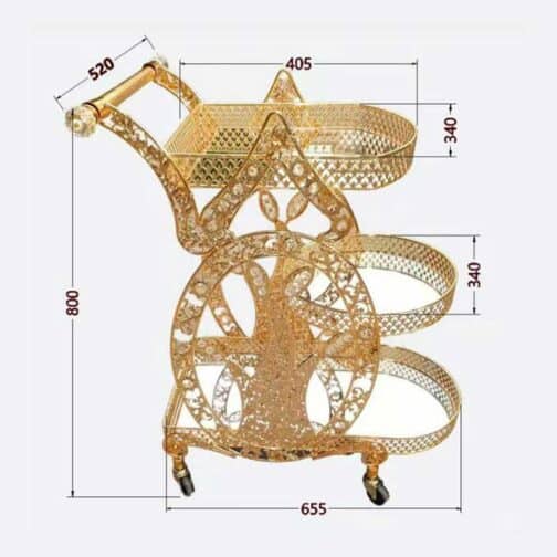 ⁦Luxurious Gold Metal Serving Trolley Cart with Multi-Tier Storage for Stylish Home Entertaining and Décor - CC28⁩ - الصورة ⁦2⁩