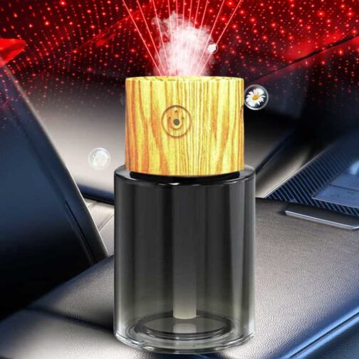 ⁦Smart Starry Projection Car Aroma Glass Diffuser, 140ml Wooden Top Rechargeable Air Freshener USB Cool Mist Mini Portable Humidifier Diffuser for Car Home Office Bedroom - P55⁩ - الصورة ⁦5⁩