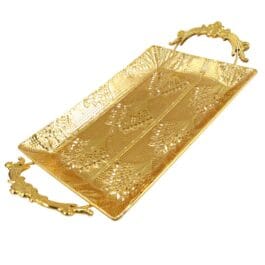 Luxury Gold-Plated Metal Serving Tray with Ornate Handles | Elegant Decorative Rectangular Tray for Home & Events – 601
