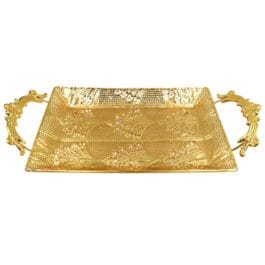 Luxury Gold-Plated Metal Serving Tray with Ornate Handles | Elegant Decorative Rectangular Tray for Home & Events – 601