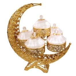 Luxury Moon-Design Metal Fruit & Snack Serving Tray for Ramadan Mubarak Dates, Nuts, Sweets & Appetizer Display Stand