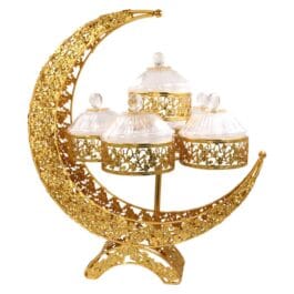 Luxury Moon-Design Metal Fruit & Snack Serving Tray for Ramadan Mubarak Dates, Nuts, Sweets & Appetizer Display Stand