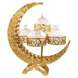 Luxury Moon-Design Metal Fruit & Snack Serving Tray for Ramadan Mubarak Dates, Nuts, Sweets & Appetizer Display Stand