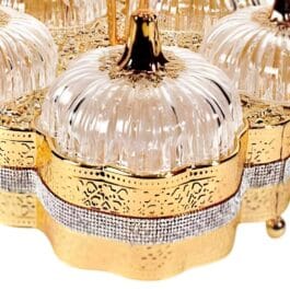 Elegant Gold-Plated Fruit & Snack Serving Tray with Crystal Lids and Crescent Moon Handle Luxury Table Decor – 791