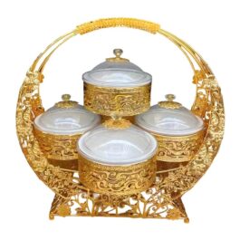 Luxury Gold-Plated Fruit & Snack Serving Tray Elegant Multi-Compartment Dessert & Appetizer Stand – 792