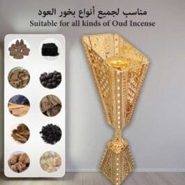 Bakhoor BoSidin – Large Size Bukhoor Incense Burner 100 cm tall Floor-Standing Oud Holder Charcoal Censer Gold- 866