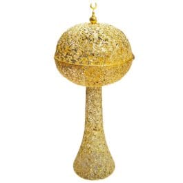 Bakhoor BoSidin – Medium Size Bukhoor Incense Burner 70 cm tall with Round Cover Oud Holder Charcoal Censer Gold- WT-5004