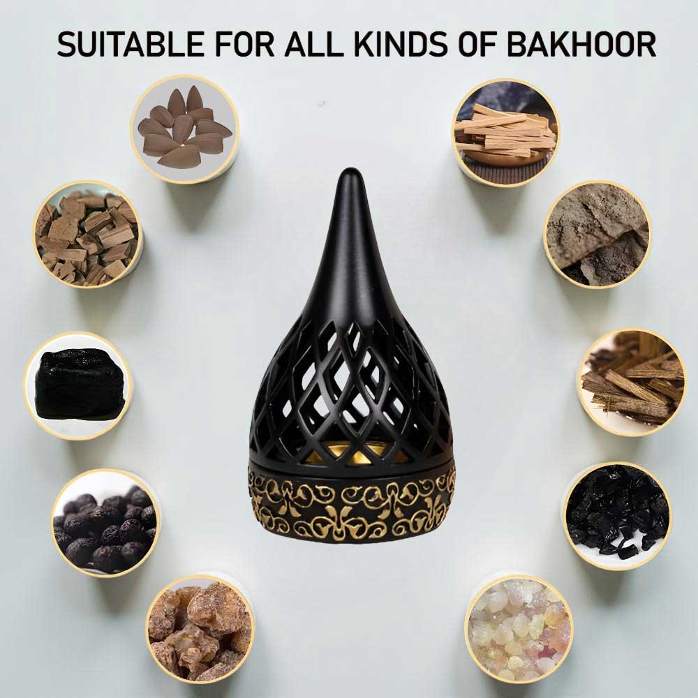 Elegant Arabian Style Resin Incense Burner, Bakhoor Oud Holder with Metal Tray Censer for Yoga, Aromatherapy, Bedroom, Home & Office - ZP079 - Image 2