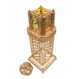 Medium size Incense Burner Clock Royal Tower Design Floor-Standing Oud Holder Charcoal Censer Gold for Home Office Decore