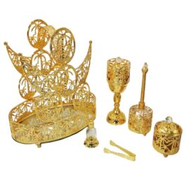 Luxurious Metal Incense Burner Set Oud Bakhoor and Perfume Holder Best for Ramadan, Home Fragrance and Decore – DT-021