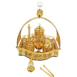 Luxurious Metal Incense Burner Set Oud Bakhoor and Perfume Holder Best for Ramadan, Home Fragrance and Decore – DT-025