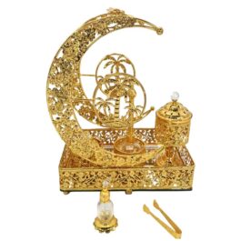 Luxurious Metal Incense Burner Set Oud Bakhoor and Perfume Holder Best for Ramadan, Home Fragrance and Decore – DT-028