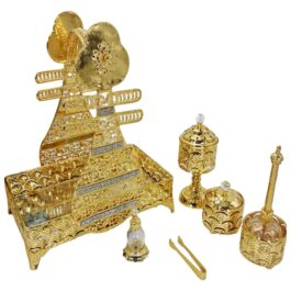Luxurious Metal Incense Burner Set Oud Bakhoor and Perfume Holder Best for Ramadan, Home Fragrance and Decore – DT-029