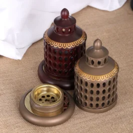 Lantern Style Resin Incense Burner | Matte Brown & Gold Bakhoor Holder – LR20966