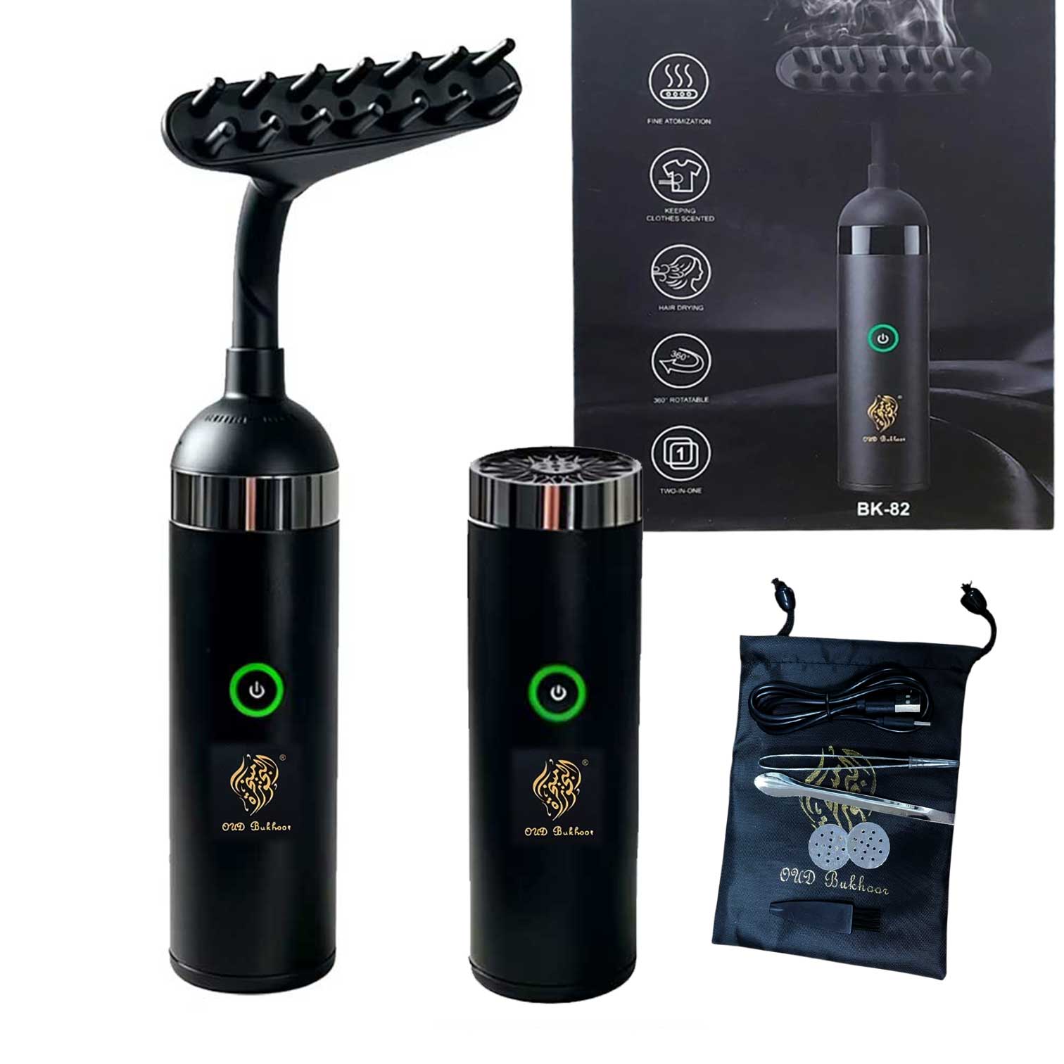 2-in-1 Portable Electronic Oud Burner & Rotating Hair and Clothes Diffuser - BK-82