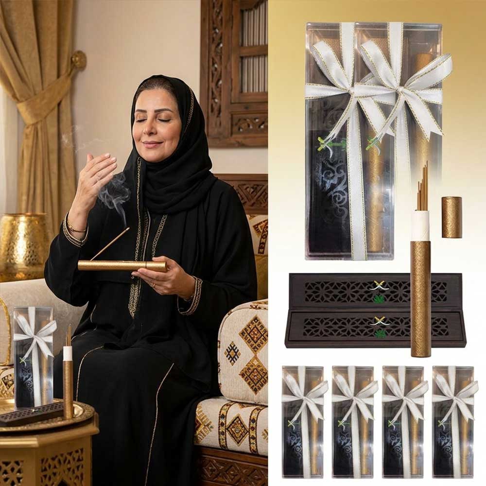 6 Boxes - Cambodian Incense Gift Set with Saudi Wooden Burner - Premium Bakhoor Incense Sticks, Ribbon-Wrapped Gift Boxes for Home Fragrance & Special Occasions - Image 4