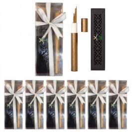 6 Boxes – Cambodian Incense Gift Set with Saudi Wooden Burner – Premium Bakhoor Incense Sticks, Ribbon-Wrapped Gift Boxes for Home Fragrance & Special Occasions